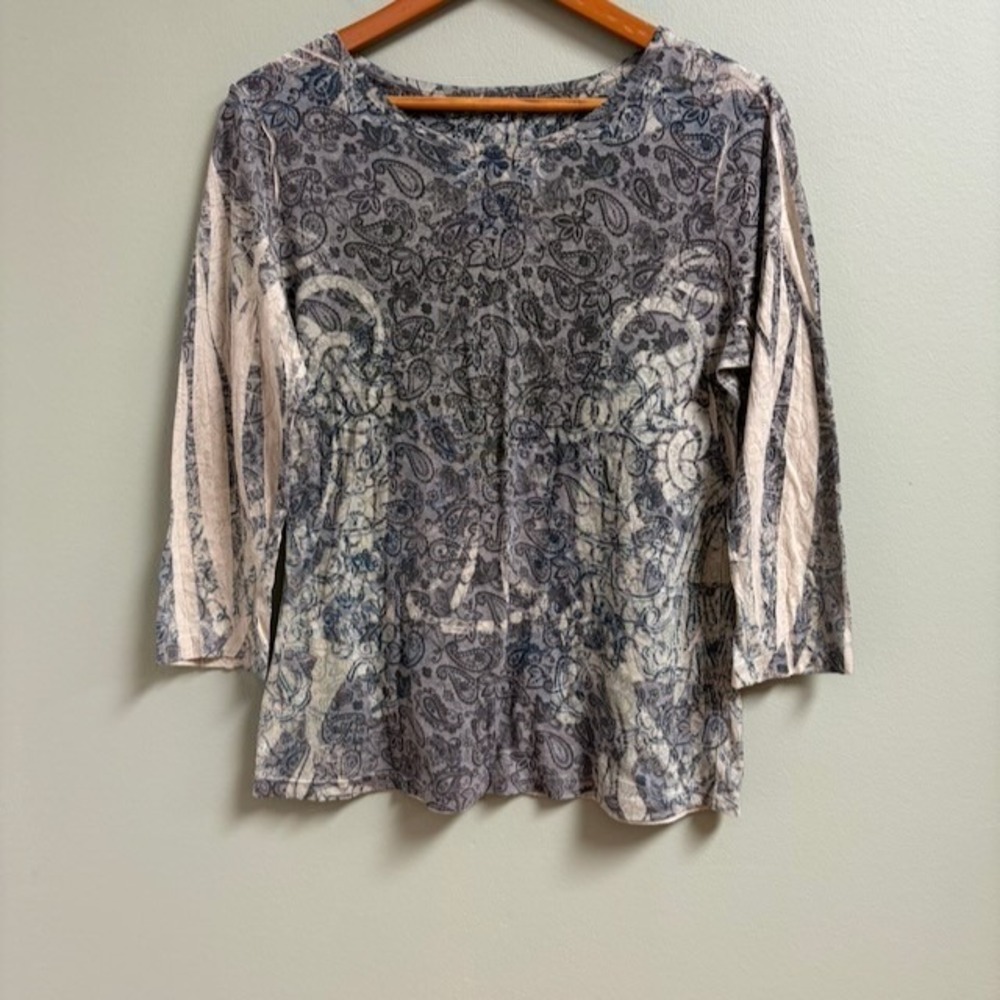 Y2K Women Paisley Rhinestone Shirt Size L Graphic Grunge Lightweight Made in USA
